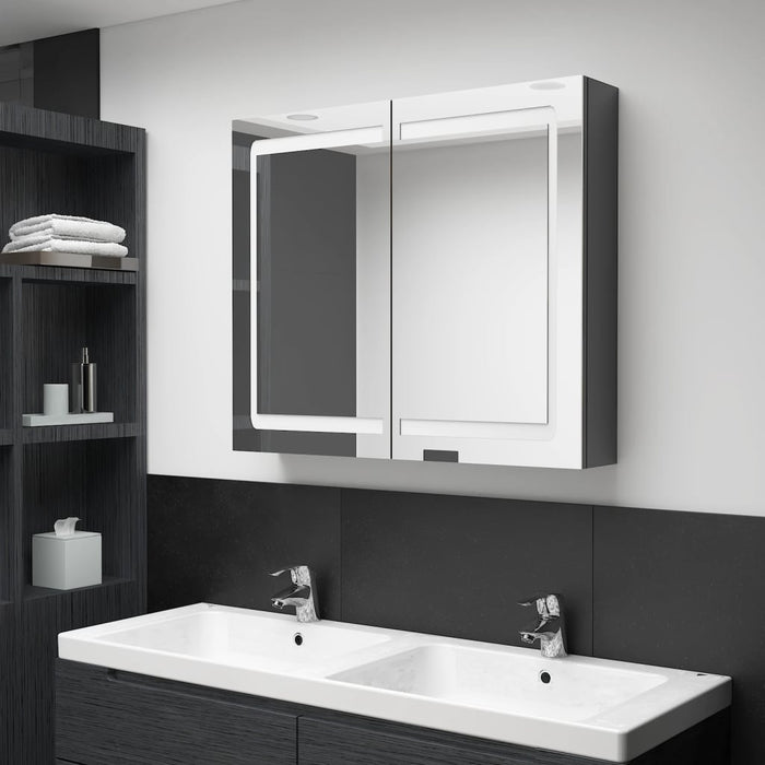Armadietto Bagno con Specchio e LED-Mobile bagno con specchio Grigio Lucido 80x12x68 cm