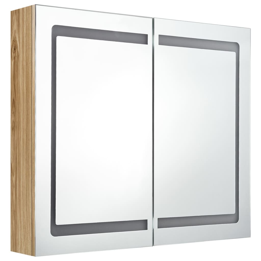 Armadietto Bagno con Specchio e LED Rovere 80x12x68 cmcod mxl 130119