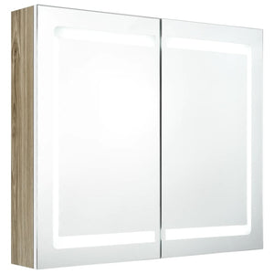 Mobile bagno 80 x 12 x 68 cm con specchio LED bianco e rovere 02_0006618