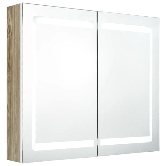 Mobile bagno 80 x 12 x 68 cm con specchio LED bianco e rovere 02_0006618