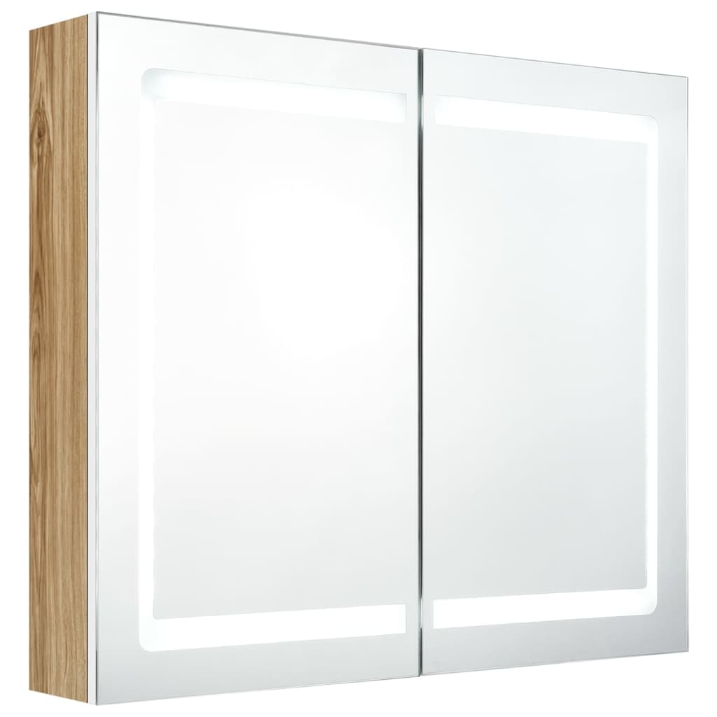 Armadietto Bagno con Specchio e LED Bianco e Rovere 80x12x68 cm cod mxl 69081
