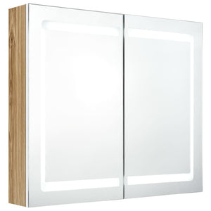 Armadietto Bagno con Specchio e LED Bianco e Rovere 80x12x68 cm cod mxl 69081