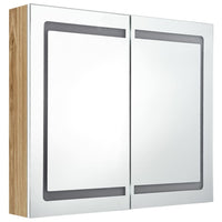 Armadietto Bagno con Specchio e LED-Mobile bagno con specchio Bianco e Rovere 80x12x68 cm