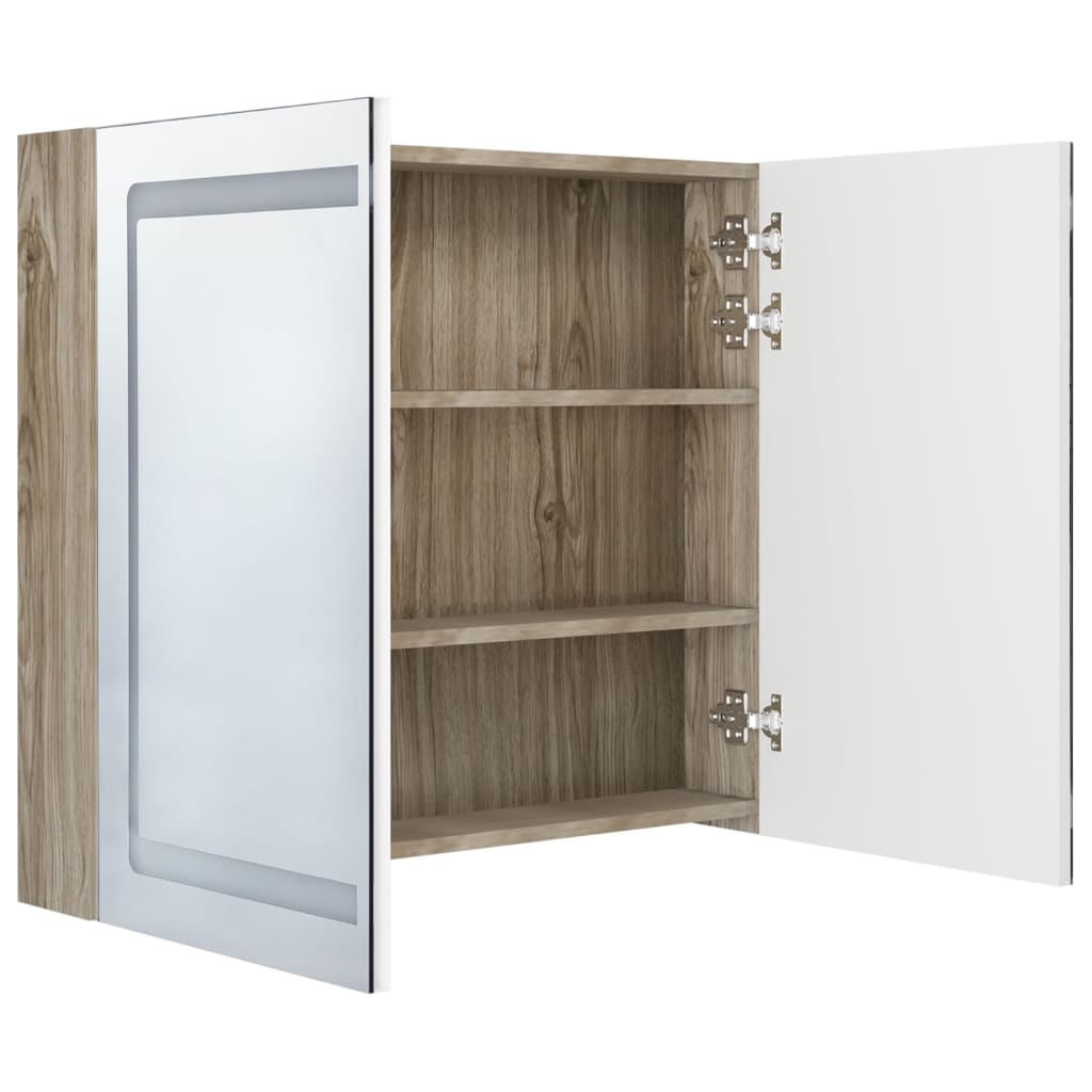 Mobile bagno 80 x 12 x 68 cm con specchio LED bianco e rovere 02_0006618
