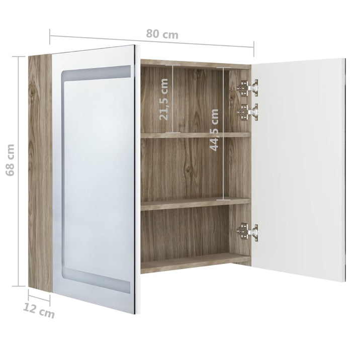 Mobile bagno 80 x 12 x 68 cm con specchio LED bianco e rovere 02_0006618