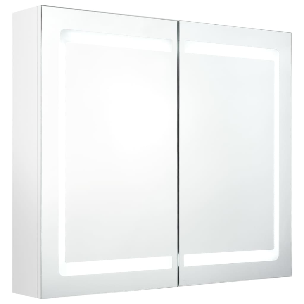 Armadietto Bagno con Specchio e LED-Mobile bagno con specchio Bianco Lucido 80x12x68 cm
