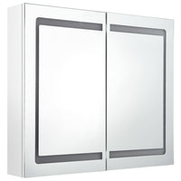 Armadietto Bagno con Specchio e LED-Mobile bagno con specchio Bianco Lucido 80x12x68 cm