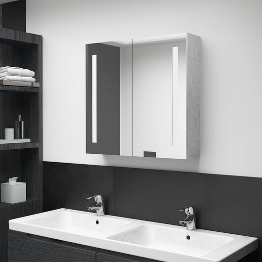 Armadietto Bagno con Specchio e LED Grigio Cemento 62x14x60 cmcod mxl 82227