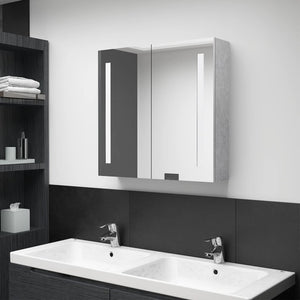 Armadietto Bagno con Specchio e LED Grigio Cemento 62x14x60 cm 326518