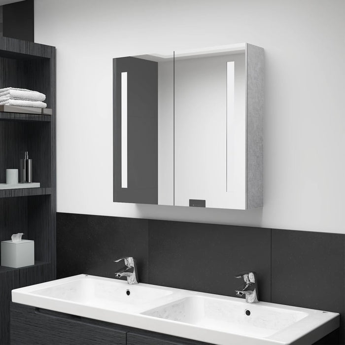 Armadietto Bagno con Specchio e LED Grigio Cemento 62x14x60 cm 326518