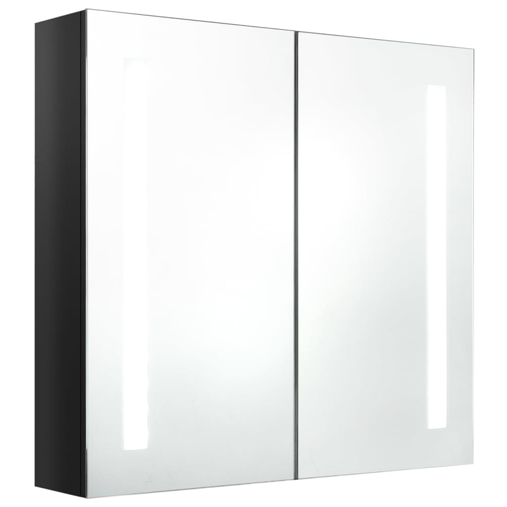 Armadietto Bagno con Specchio e LED Nero Lucido 62x14x60 cm 326519
