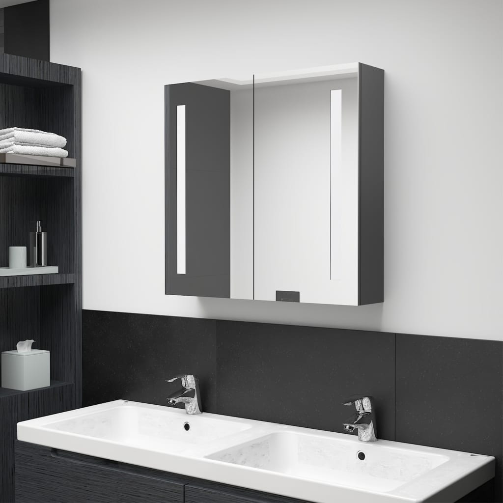 Armadietto Bagno con Specchio e LED Grigio 62x14x60 cm cod mxl 61412