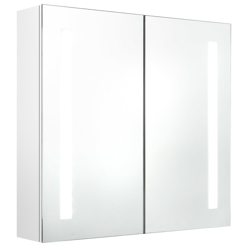 Armadietto Bagno con Specchio e LED-Mobiletto a specchio Bianco Lucido 62x14x60 cm