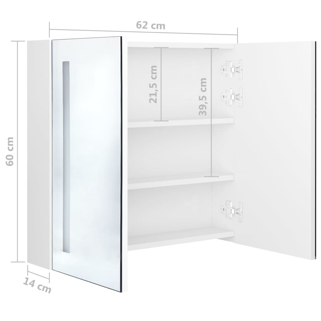 Mobile bagno specchio led bianco lucido 62 x 14 x 60 cm bianco lucido 02_0006583