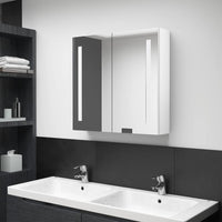 Armadietto Bagno con Specchio e LED Bianco Lucido 62x14x60 cm 326524