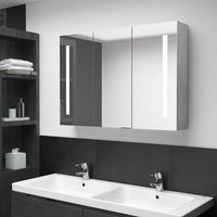 Armadietto Bagno con Specchio e LED-Mobile bagno con specchio Grigio Cemento 89x14x62 cm