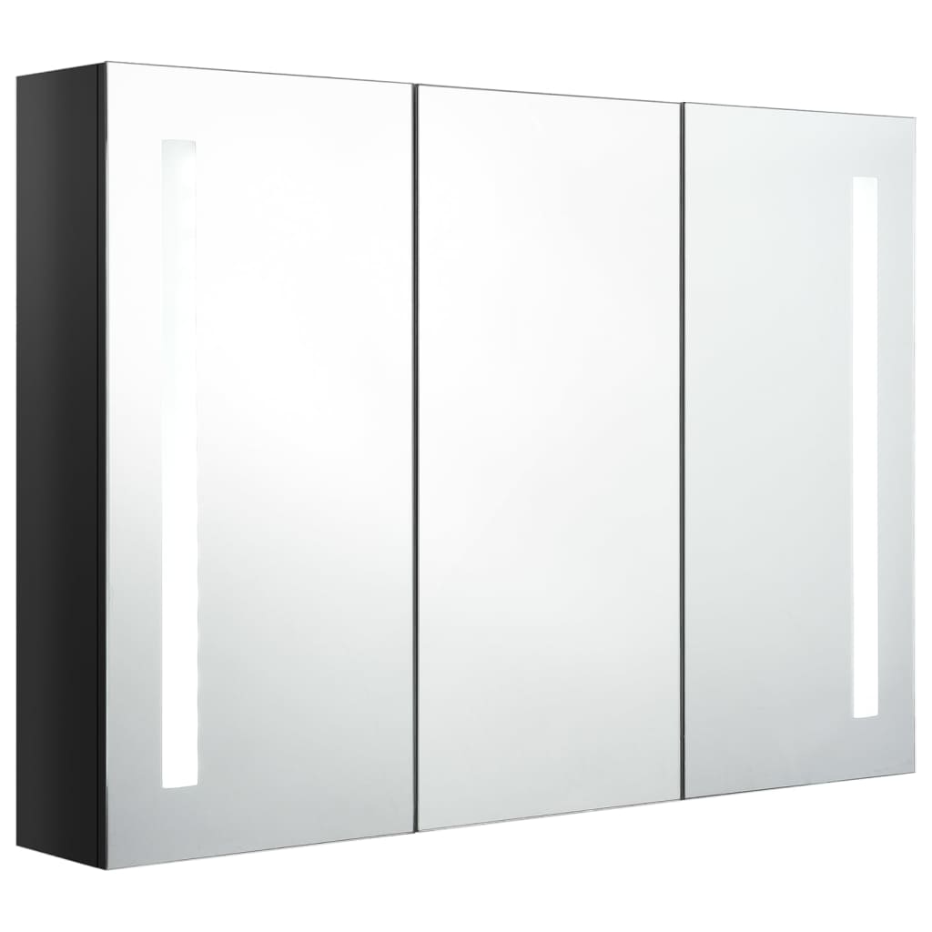 Armadietto Bagno con Specchio e LED-Mobile bagno con specchio Nero Lucido 89x14x62 cm