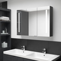 Armadietto Bagno con Specchio e LED-Mobile bagno con specchio Nero Lucido 89x14x62 cm