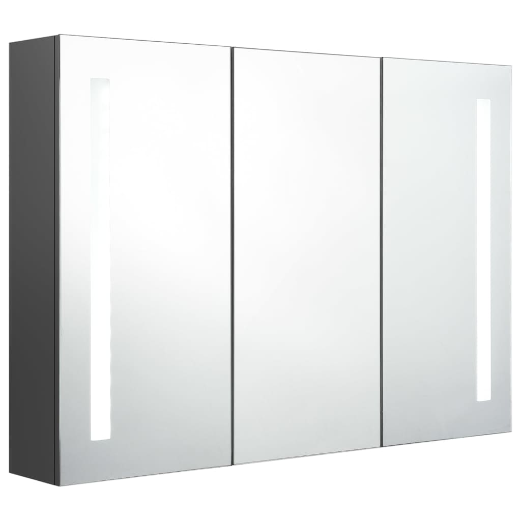 Armadietto Bagno con Specchio e LED 89x14x62 cm Grigio 326527