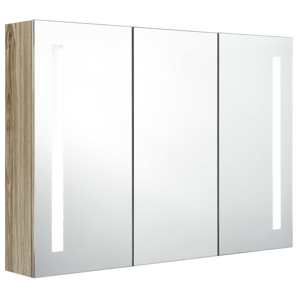 Armadietto Bagno con Specchio e LED-Mobile bagno con specchio 89x14x62 cm Rovere