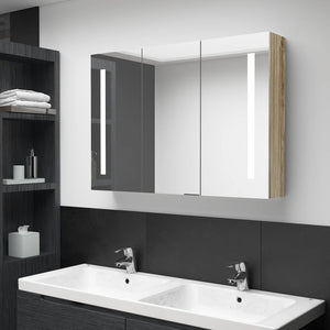 Armadietto Bagno con Specchio e LED-Mobile bagno con specchio 89x14x62 cm Rovere