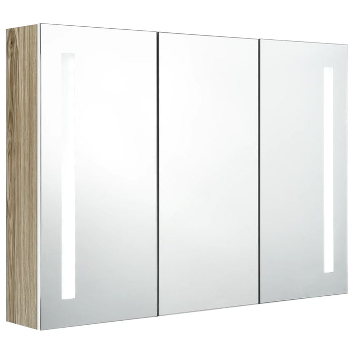 Armadietto Bagno con Specchio e LED 89x14x62 cm Bianco e Rovere 326530