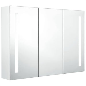 Armadietto Bagno con Specchio e LED Bianco Lucido 89x14x62 cm 326531