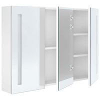 Armadietto Bagno con Specchio e LED-Mobiletto a specchio Bianco Lucido 89x14x62 cm