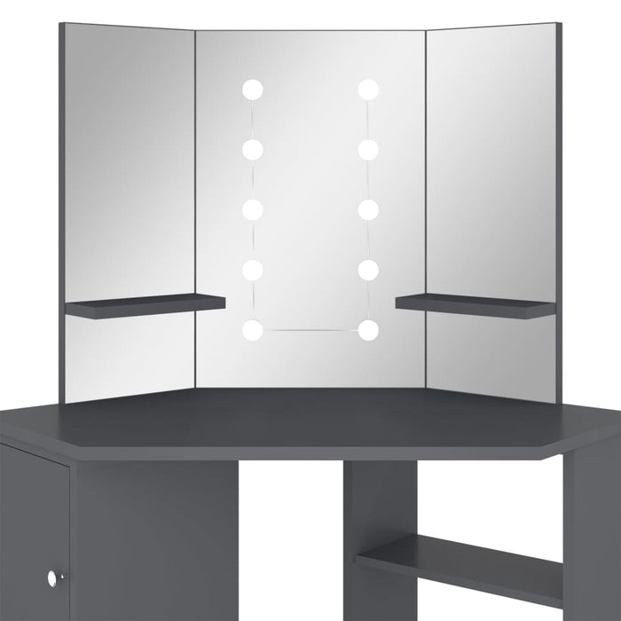 Tavolino da Trucco Angolare con LED Grigio 111x54x141,5 cm 326532