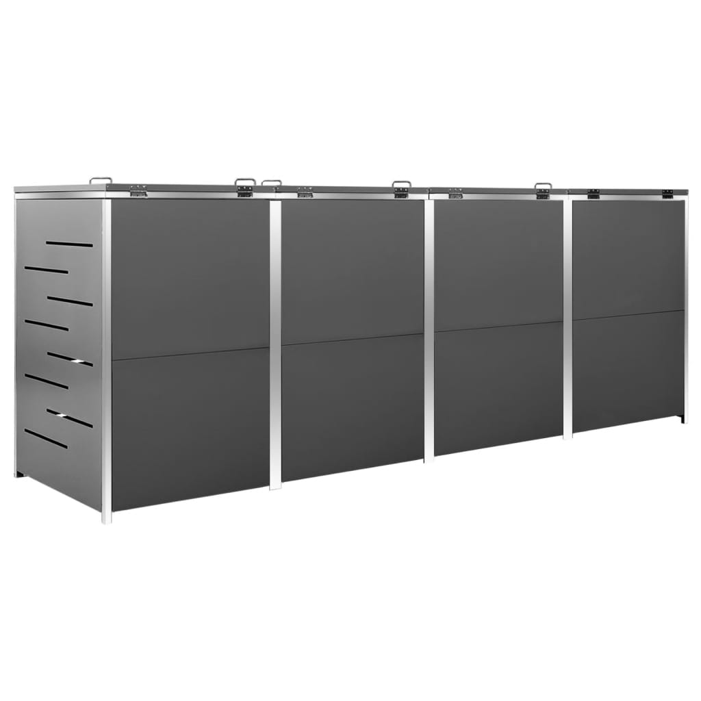 Copri Bidoni Pattume Quadruplo 276,5x77,5x112,5 cm Acciaio Inox 149557