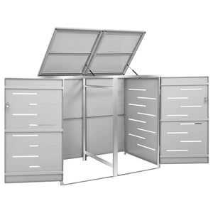 Copri Bidoni Pattumiera Doppia 138x77,5x112,5 cm Acciaio Inox 149559