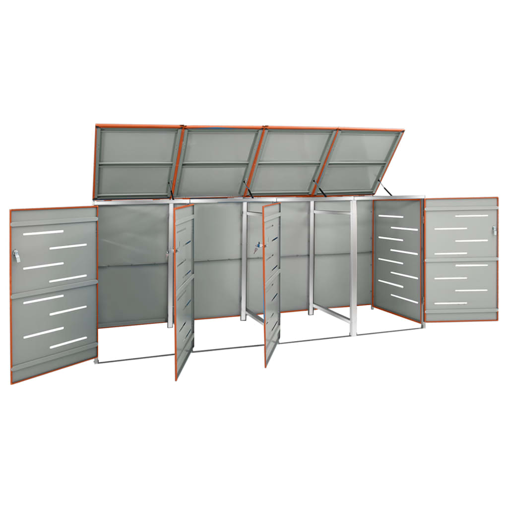 Copri Bidoni Pattume Quadruplo 276,5x77,5x112,5 cm Acciaio Inox 149565