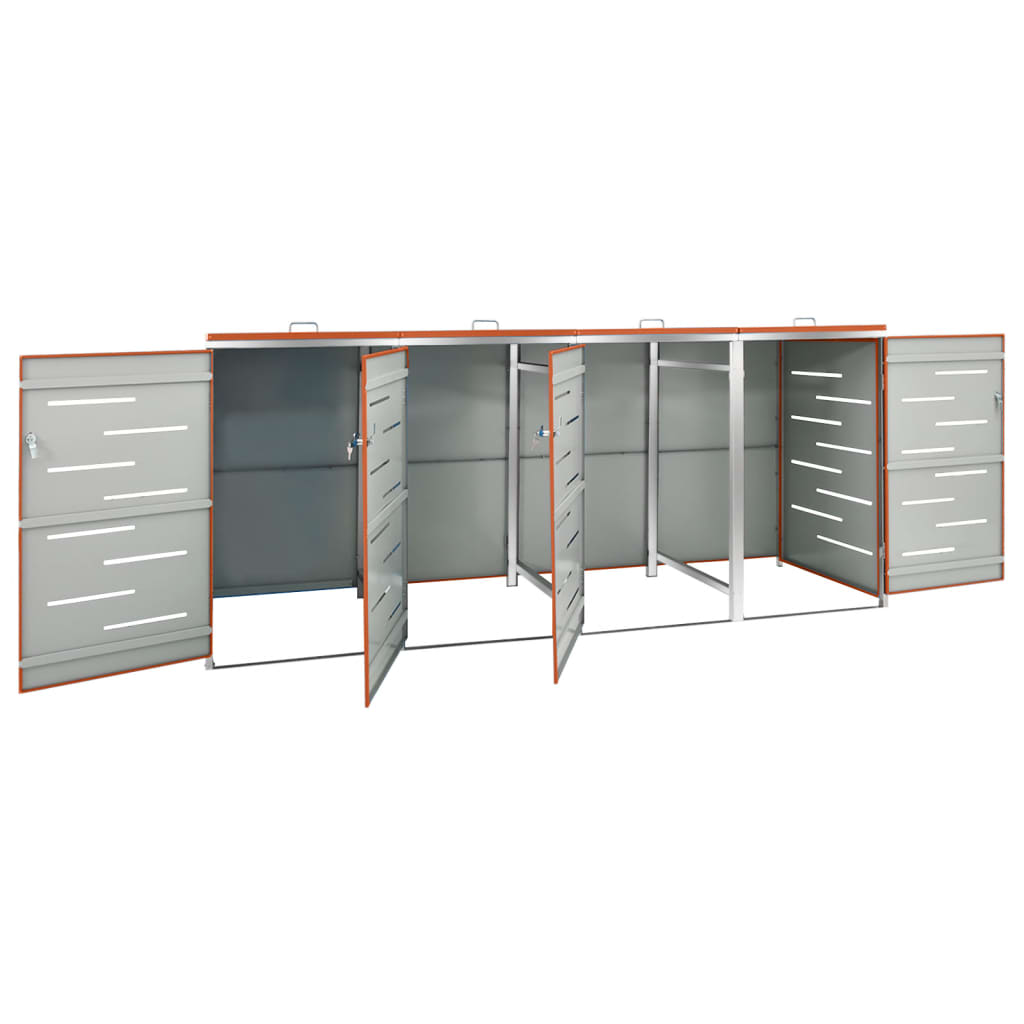 Copri Bidoni Pattume Quadruplo 276,5x77,5x112,5 cm Acciaio Inox 149565