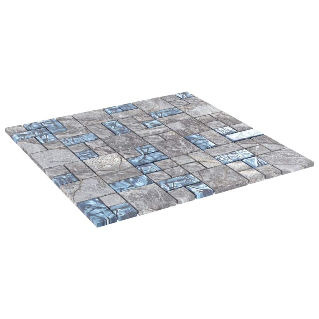 Piastrelle Mosaico 11 pz Grigio e Blu 30x30 cm in Vetro cod mxl 67947