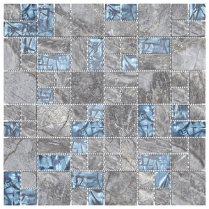 Piastrelle Mosaico 11 pz Grigio e Blu 30x30 cm in Vetro cod mxl 67947