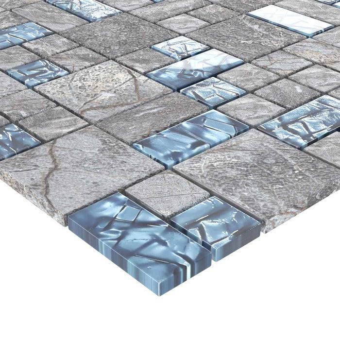 Piastrella Mosaic 22 pcs Grigio e Blu 50 x 50 cm Vetro 42046764