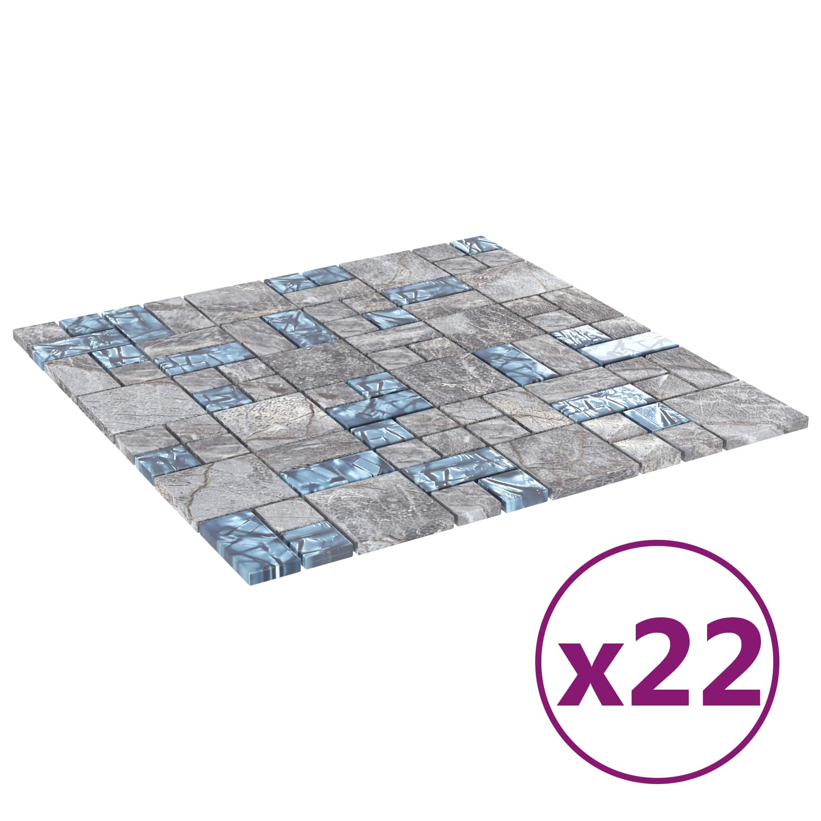 Piastrella Mosaic 22 pcs Grigio e Blu 50 x 50 cm Vetro 42046764
