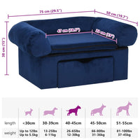 Divano per Cani con Cassetto Blu 75x50x38 cm in Peluche 171080