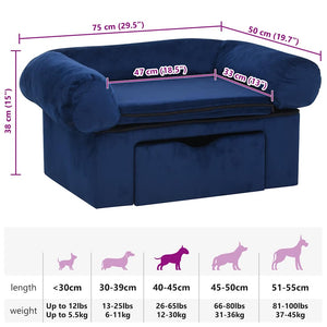 Divano per Cani con Cassetto Blu 75x50x38 cm in Peluche