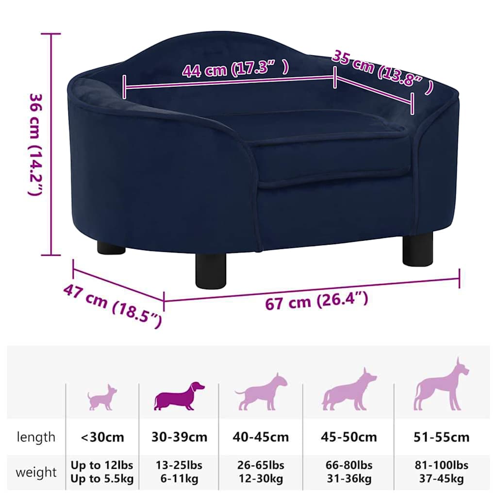 vidaXL Divano per Cani Blu 67x47x36 cm in Peluche