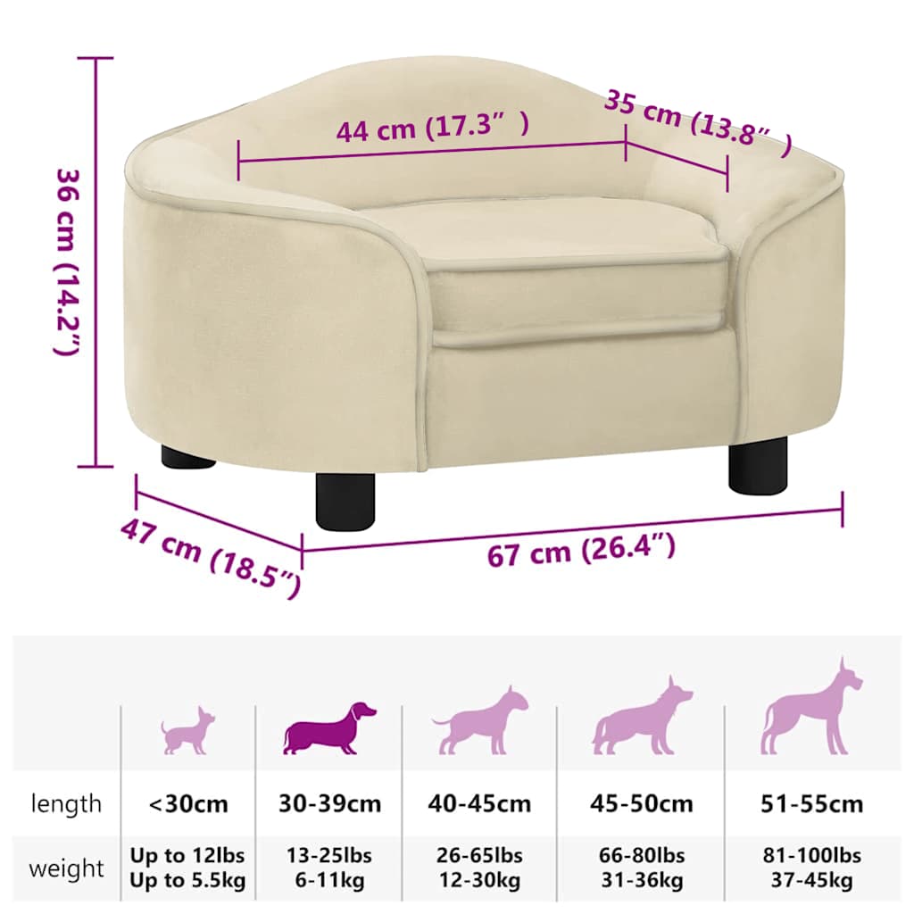 vidaXL Divano per Cani Crema 67x47x36 cm in Peluche