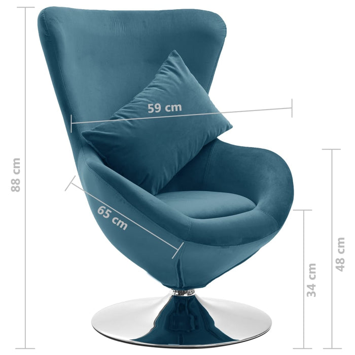 vidaXL Poltrona a Uovo Girevole con Cuscino Blu in Velluto