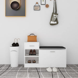Panca Porta Scarpe Bianca 94,5x31x57 cm in Legno Multistrato 326741
