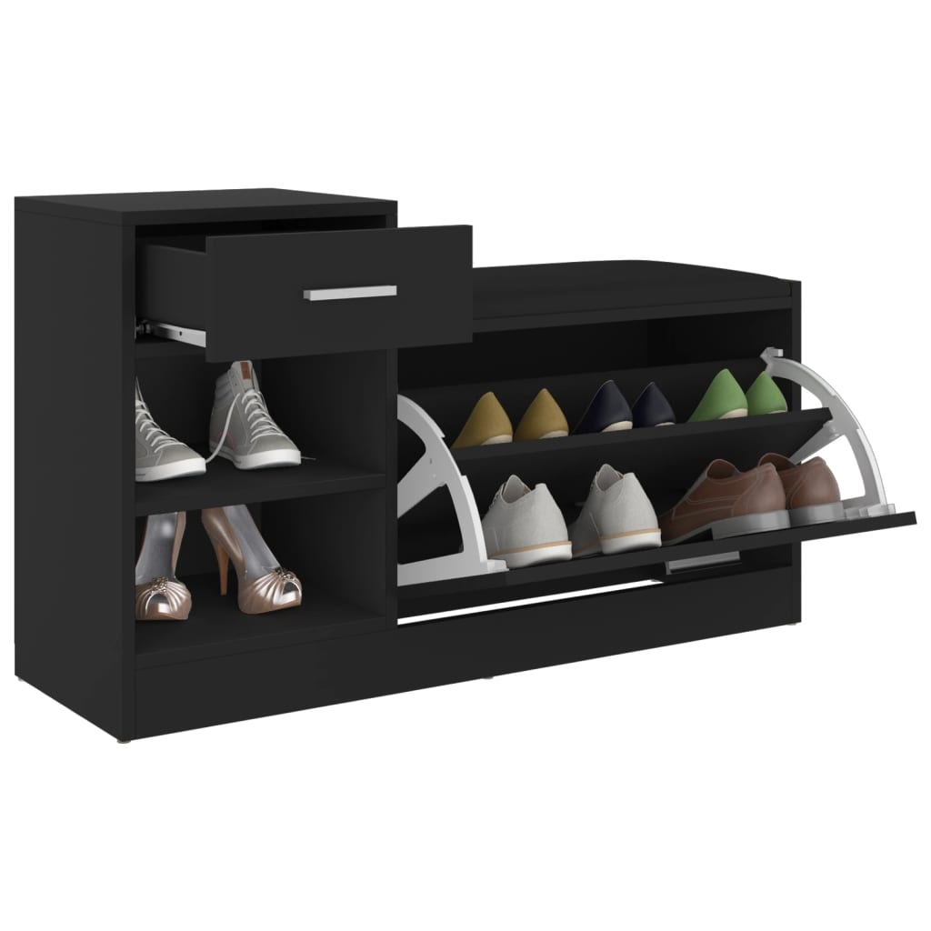 Panca Porta Scarpe Nera 94,5x31x57 cm in Legno Multistrato 326742