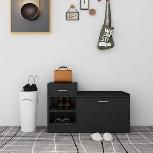 Panca Porta Scarpe Nera 94,5x31x57 cm in Legno Multistrato 326742