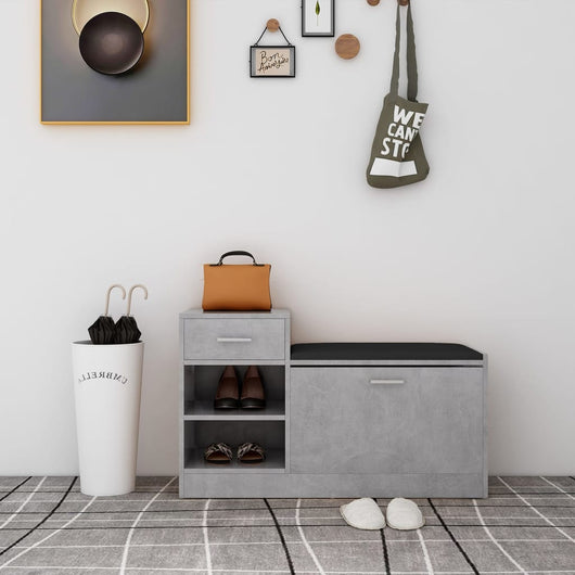 Panca Porta Scarpe Grigio Cemento 94,5x31x57 cm Multistrato 326745