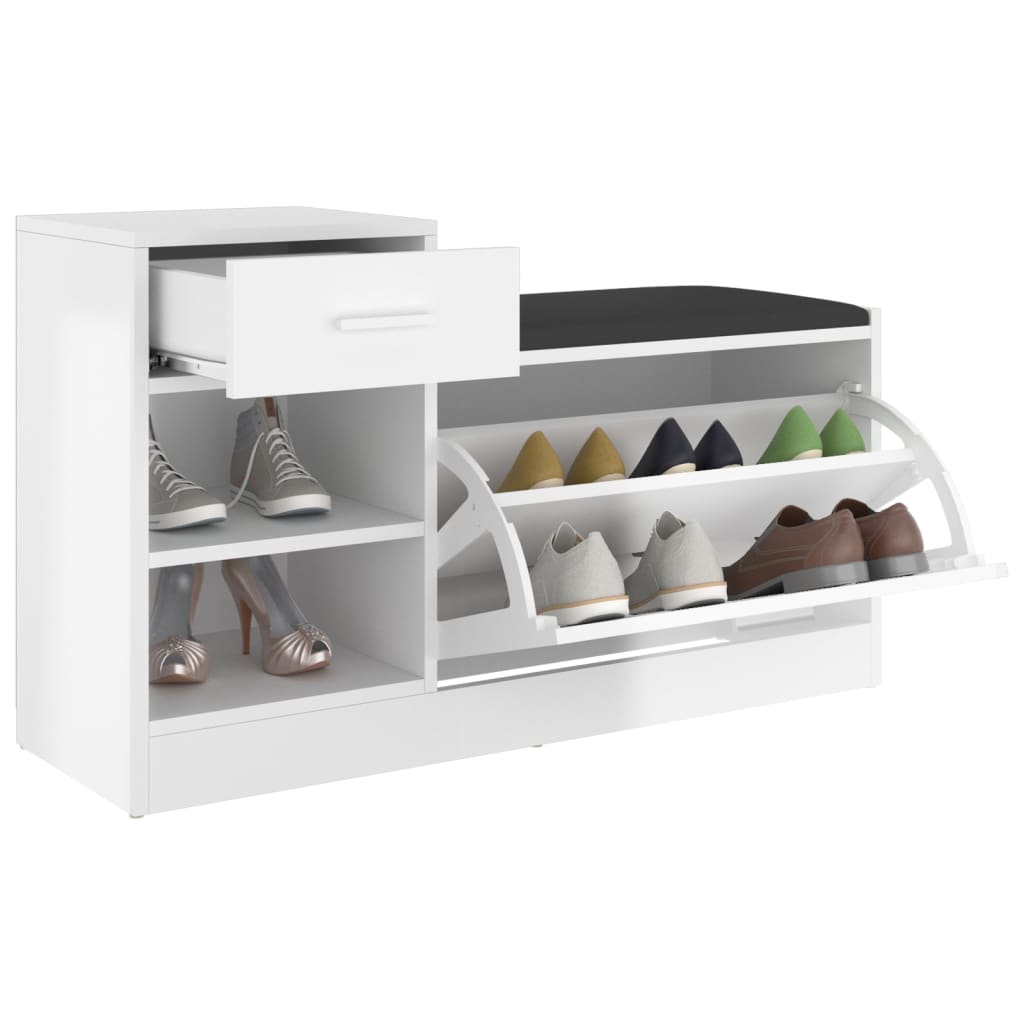 Panca Porta Scarpe Bianco Lucido 94,5x31x57cm Legno Multistrato 326747