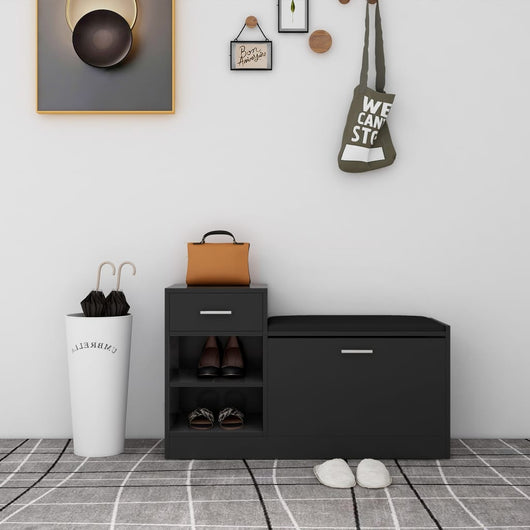 Panca Porta Scarpe Nero Lucido 94,5x31x57cm Legno Multistrato 326748