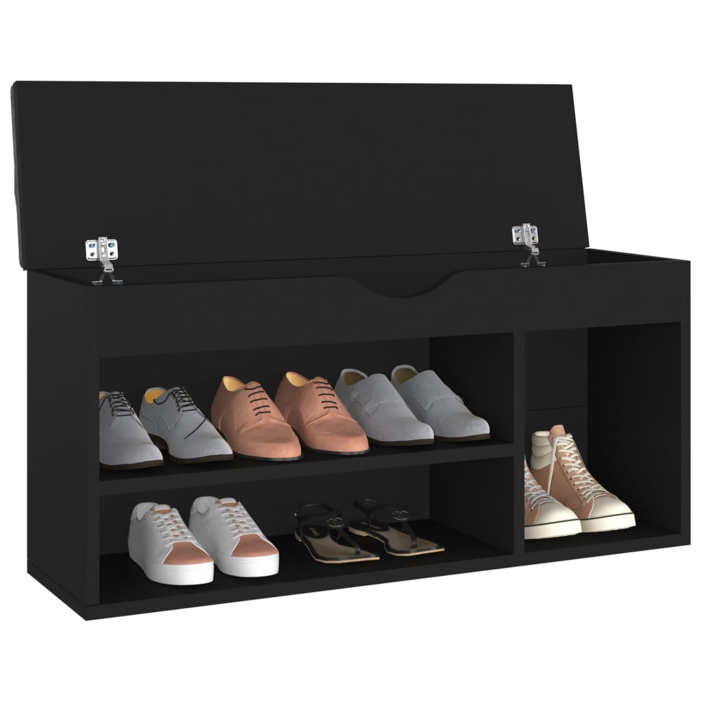 Panca Porta Scarpe con Cuscino Nera 104x30x49cm Multistrato 326751