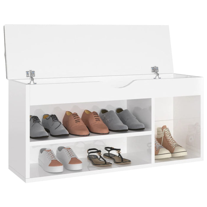 Panca Porta Scarpe Cuscino Bianco Lucido 104x30x49 Multistrato 326756